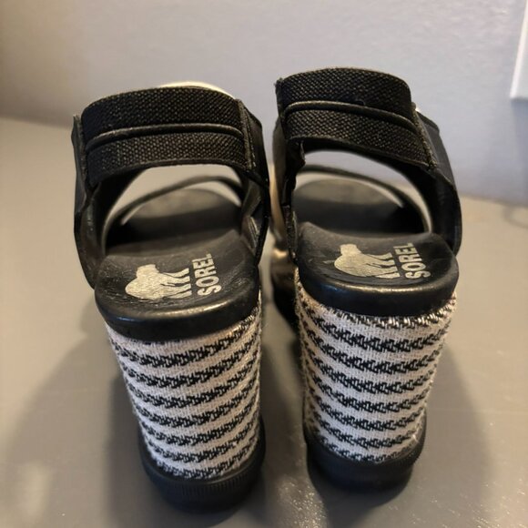 Sorel Joanie II HI Slingback Black and White Wedge Shoes with Striking Platform - Picture 14 of 16